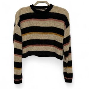 Volcom Cream Black Striped Chenille Cropped Sweater Size Small